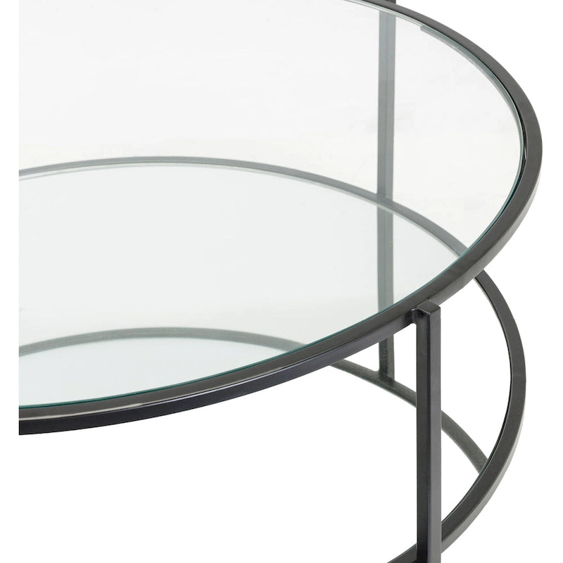 Table basse ronde en verre 35,6 cm (H) x 91,4 cm (l) x 91,4 cm (P) à deux niveaux avec cadre en métal