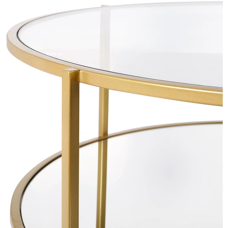 Table basse ronde en verre 35,6 cm (H) x 91,4 cm (l) x 91,4 cm (P) à deux niveaux avec cadre en métal