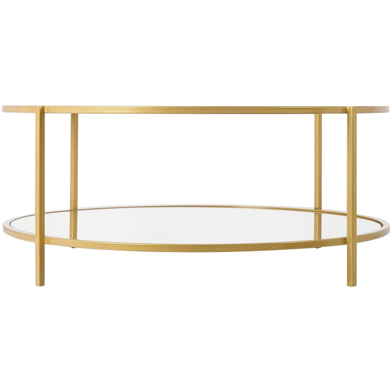 Table basse ronde en verre 35,6 cm (H) x 91,4 cm (l) x 91,4 cm (P) à deux niveaux avec cadre en métal