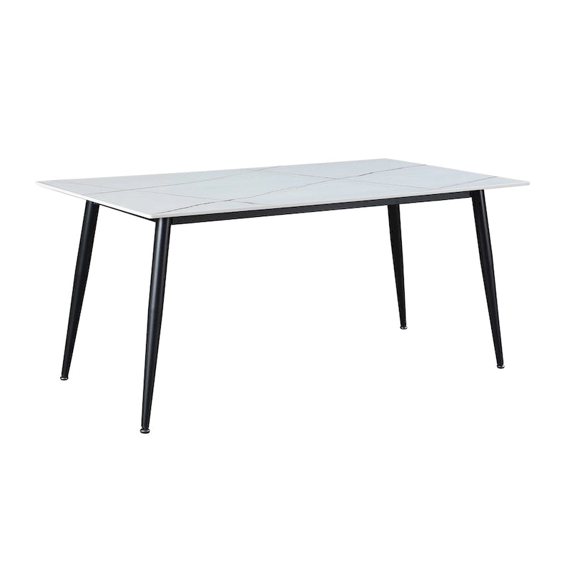 White Ceramic Dining Table with Matte Black Base