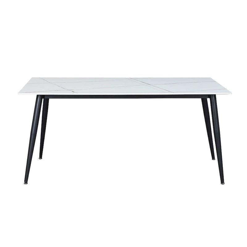 White Ceramic Dining Table with Matte Black Base