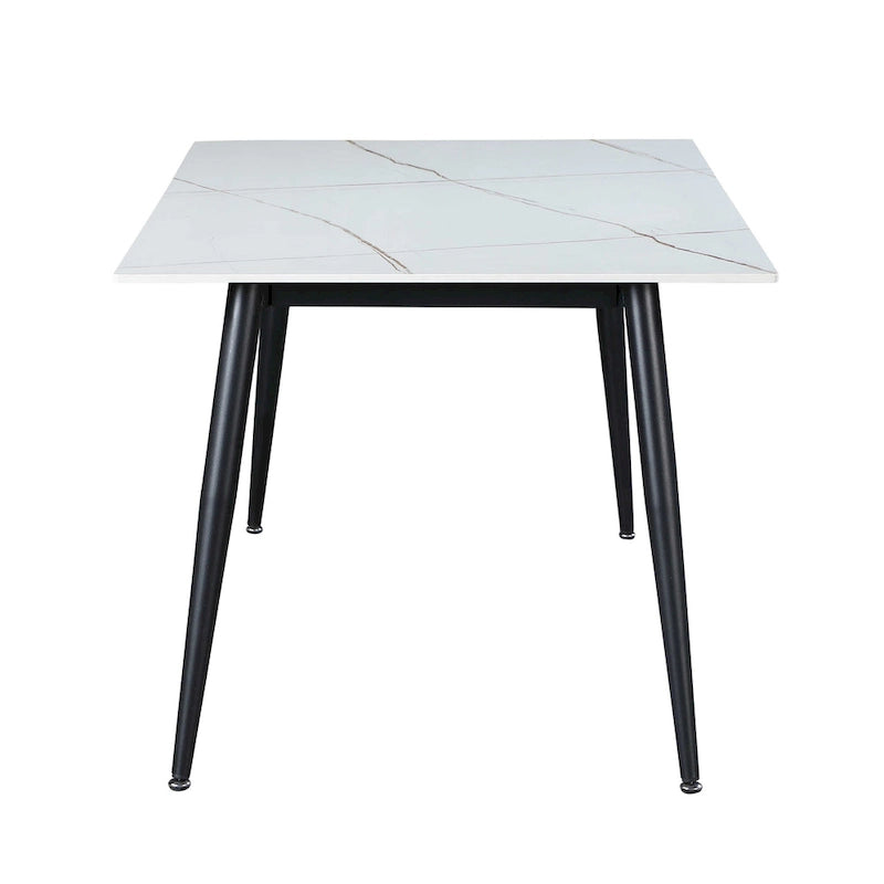 White Ceramic Dining Table with Matte Black Base