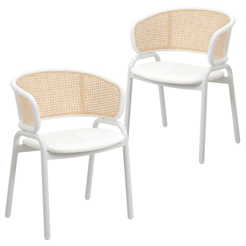 Modern Stylish Dining Arm Chair with Rattan Back and Steel Legs