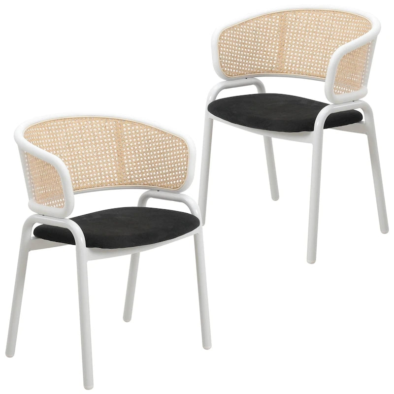 Modern Stylish Dining Arm Chair with Rattan Back and Steel Legs