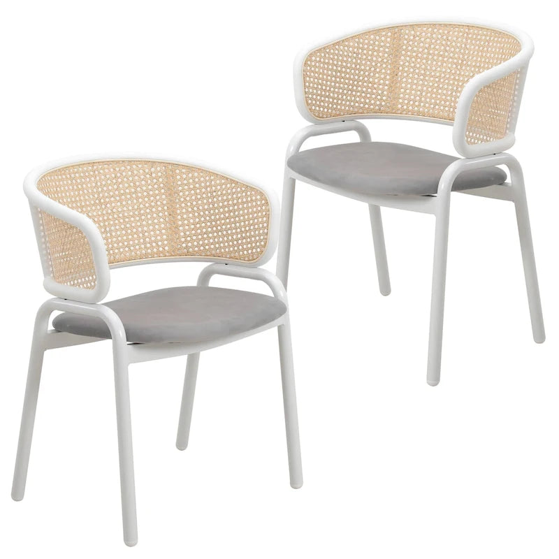 Modern Stylish Dining Arm Chair with Rattan Back and Steel Legs