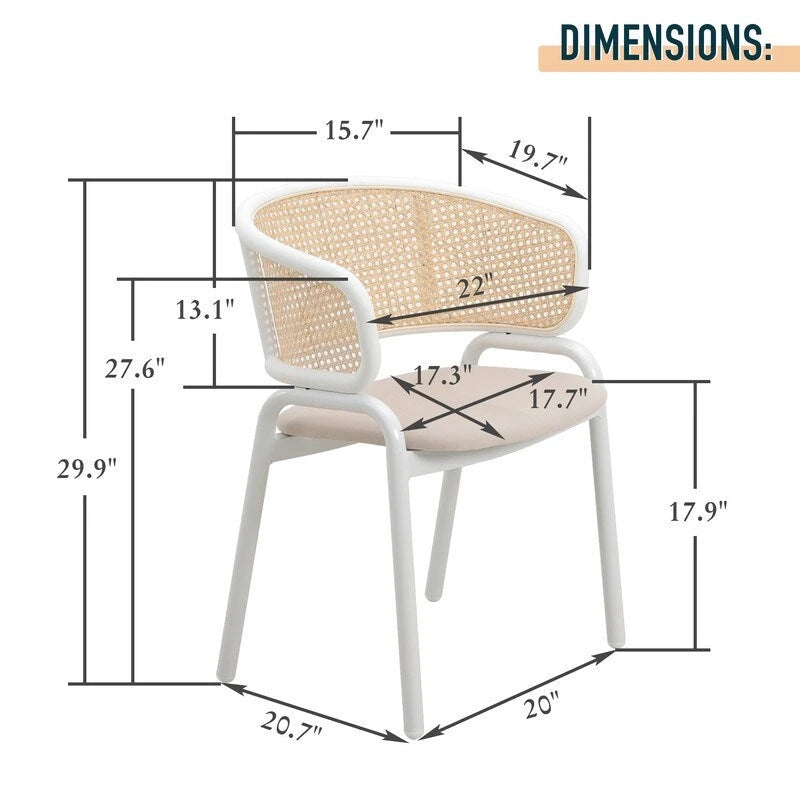 Chaise de salle à manger moderne et élégante avec dossier en rotin et pieds en acier