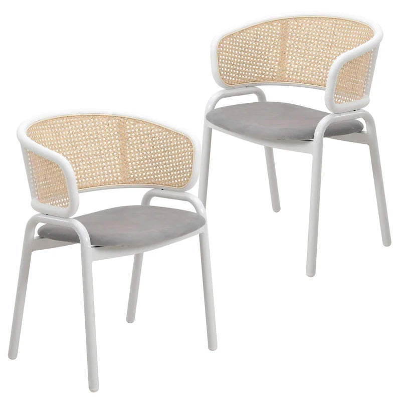 Chaise de salle à manger moderne et élégante avec dossier en rotin et pieds en acier