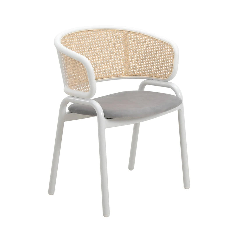 Chaise de salle à manger moderne et élégante avec dossier en rotin et pieds en acier