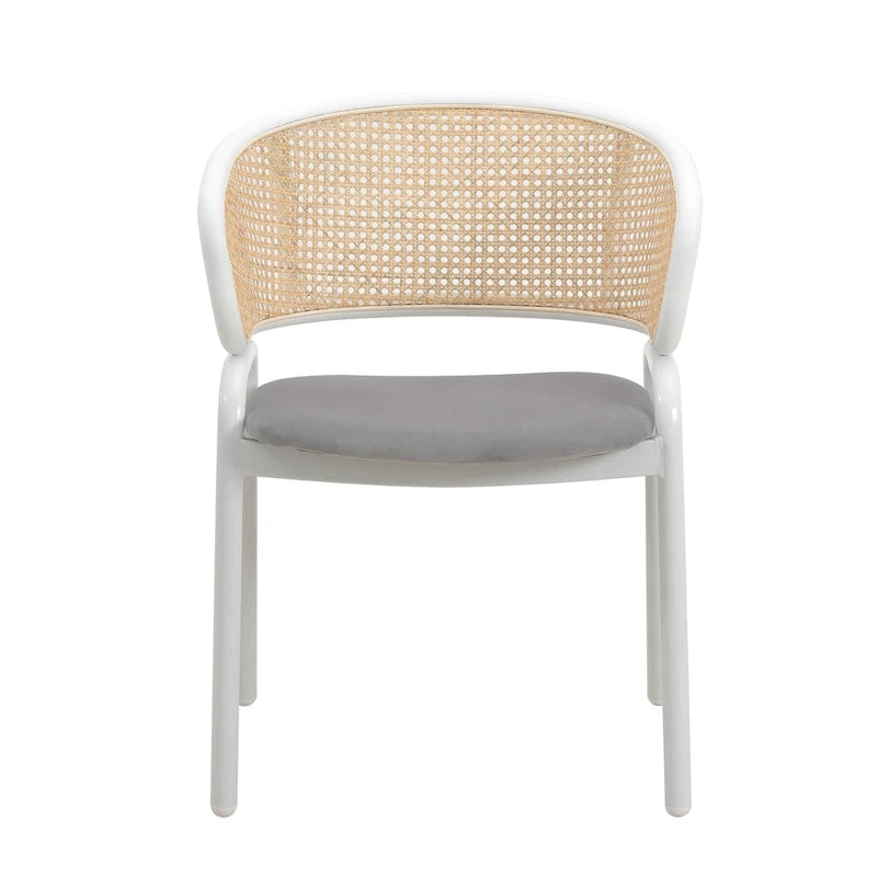 Chaise de salle à manger moderne et élégante avec dossier en rotin et pieds en acier
