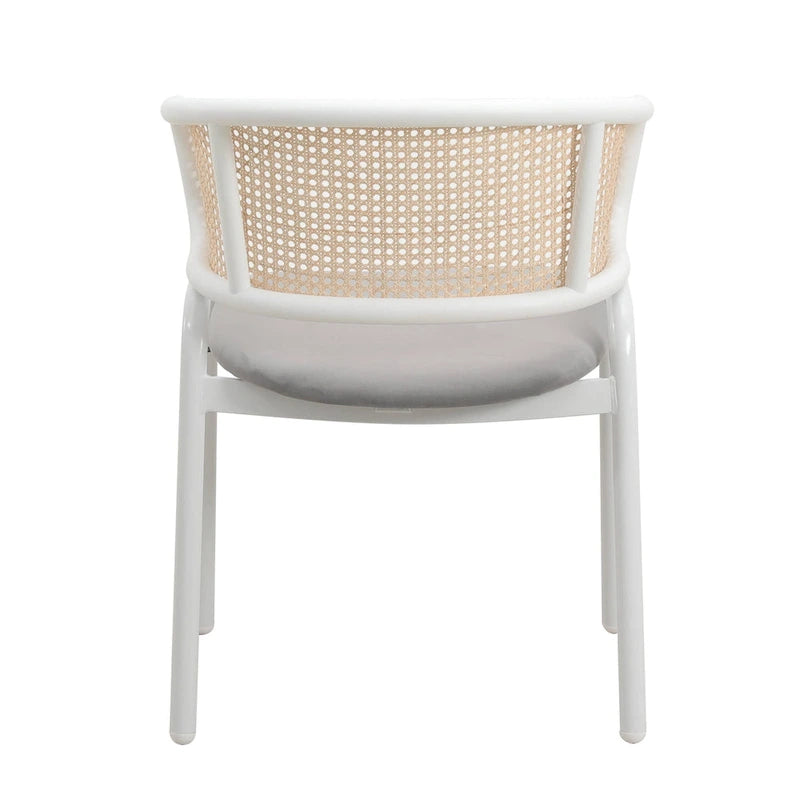 Chaise de salle à manger moderne et élégante avec dossier en rotin et pieds en acier