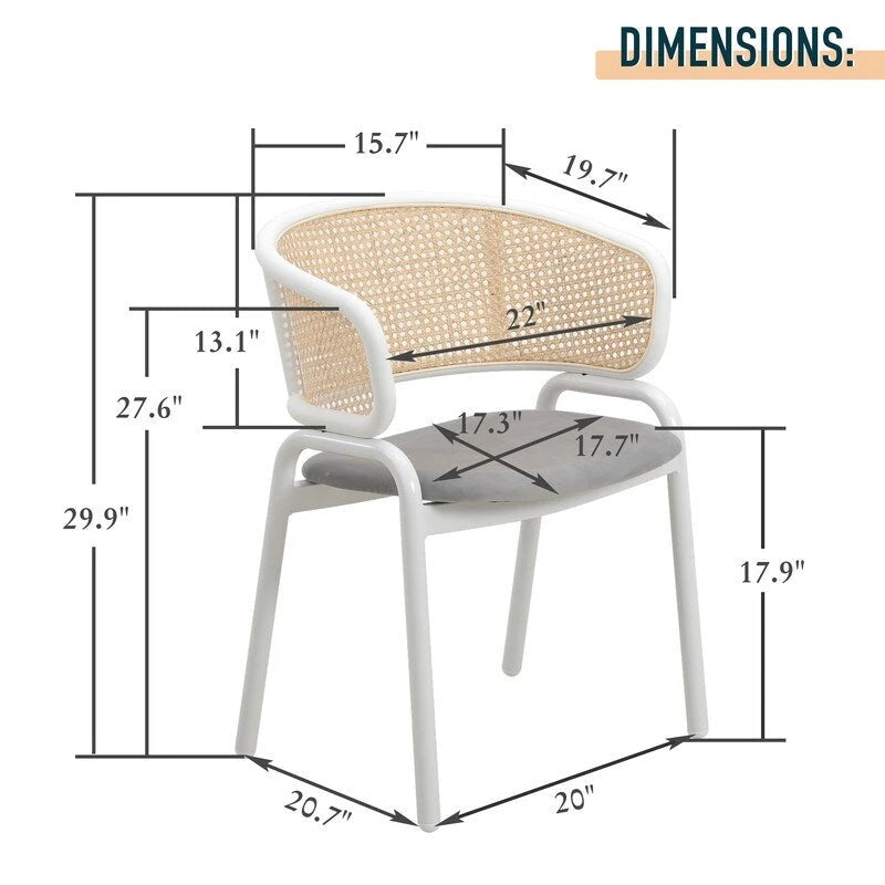 Chaise de salle à manger moderne et élégante avec dossier en rotin et pieds en acier