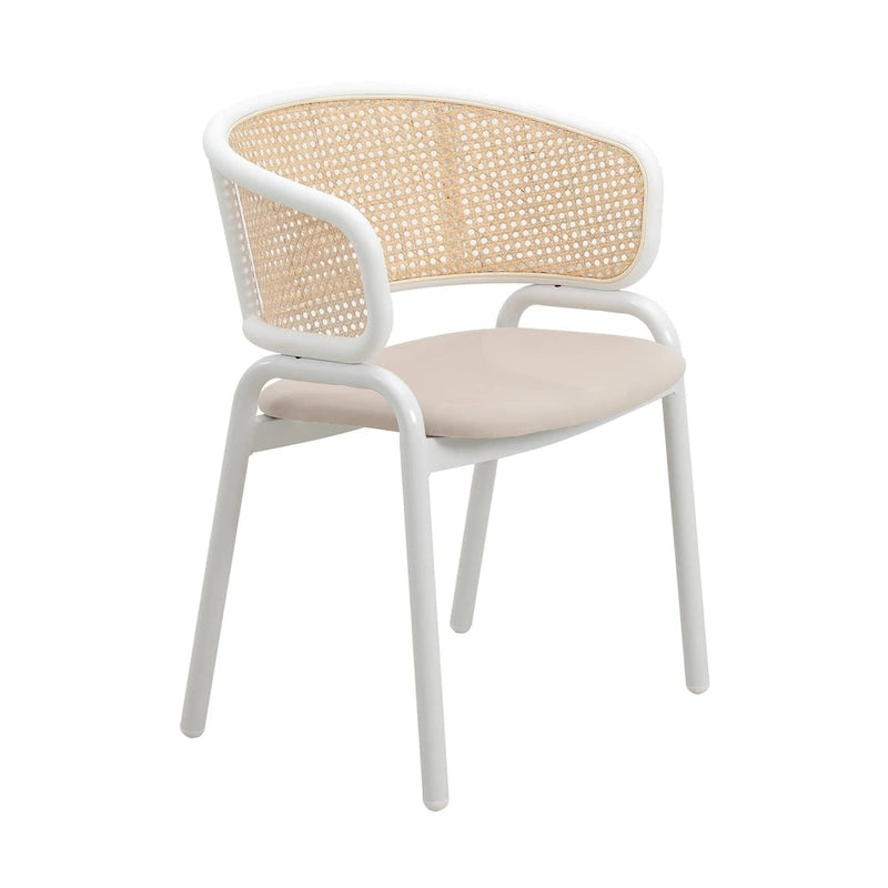 Chaise de salle à manger moderne et élégante avec dossier en rotin et pieds en acier