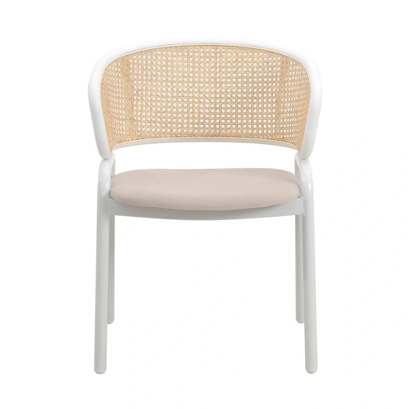 Chaise de salle à manger moderne et élégante avec dossier en rotin et pieds en acier