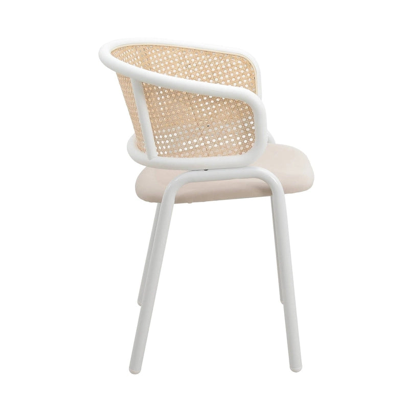 Chaise de salle à manger moderne et élégante avec dossier en rotin et pieds en acier