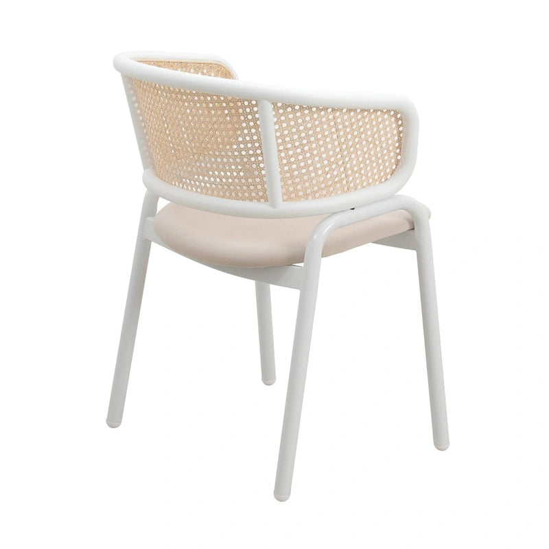 Chaise de salle à manger moderne et élégante avec dossier en rotin et pieds en acier