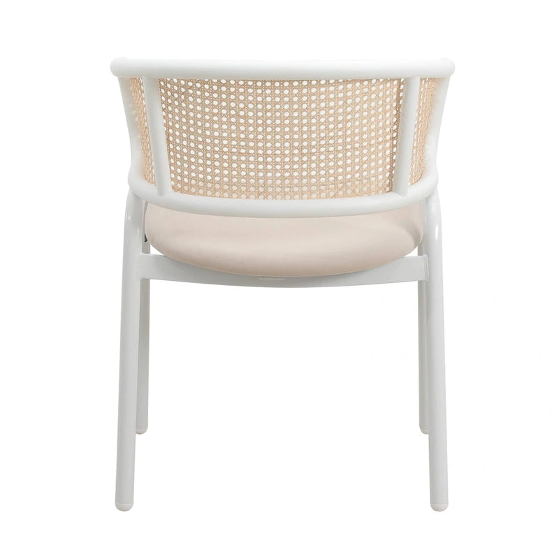 Chaise de salle à manger moderne et élégante avec dossier en rotin et pieds en acier