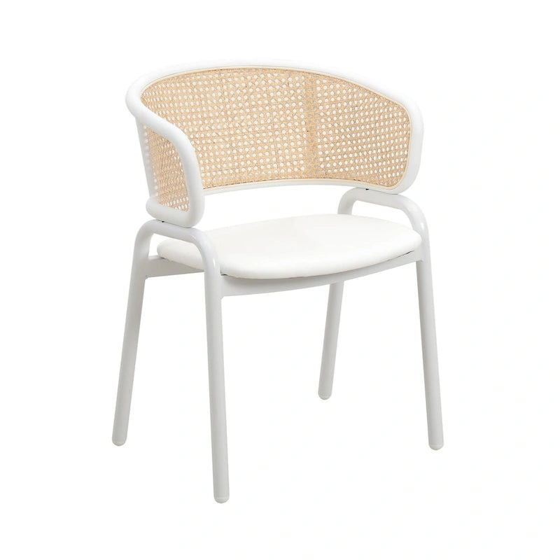 Chaise de salle à manger moderne et élégante avec dossier en rotin et pieds en acier