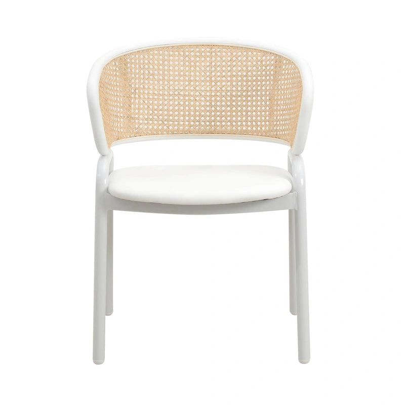 Chaise de salle à manger moderne et élégante avec dossier en rotin et pieds en acier