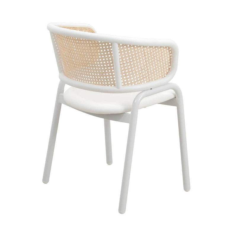 Chaise de salle à manger moderne et élégante avec dossier en rotin et pieds en acier