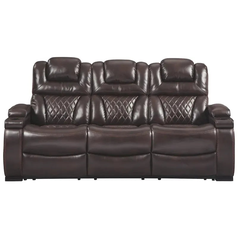 Chocolate Brown Faux Leather Power Reclining Sofa 82.75 W x 39.5 D x 43.75 H