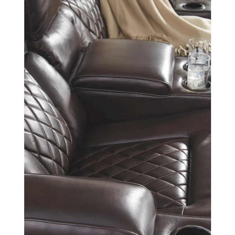 Chocolate Brown Faux Leather Power Reclining Sofa 82.75 W x 39.5 D x 43.75 H