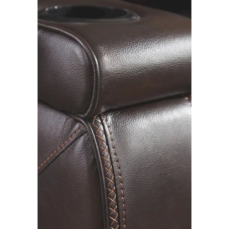 Chocolate Brown Faux Leather Power Reclining Sofa 82.75 W x 39.5 D x 43.75 H