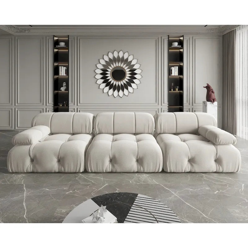 Velvet 3-Seater Sofa with Solid Wood Frame and Pocket Coil Springs