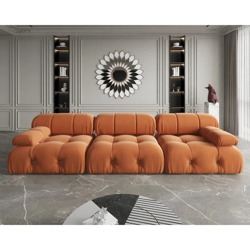 Velvet 3-Seater Sofa with Solid Wood Frame and Pocket Coil Springs