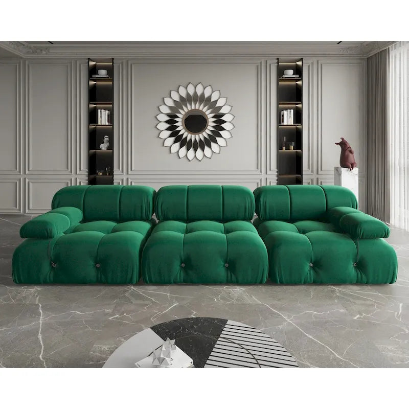 Velvet 3-Seater Sofa with Solid Wood Frame and Pocket Coil Springs