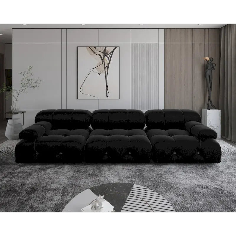 Velvet 3-Seater Sofa with Solid Wood Frame and Pocket Coil Springs