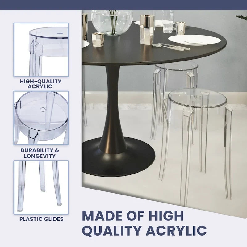 18 in. High Backless Acrylic Counter Stool with Round Seat and Foot Rest