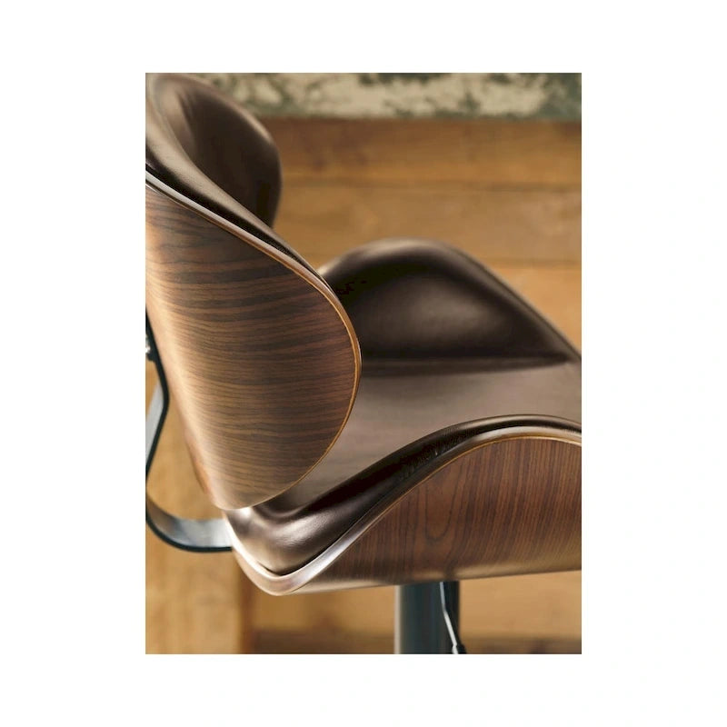 Modern Adjustable Brown and Black Swivel Bar Stool with Faux Leather Seat