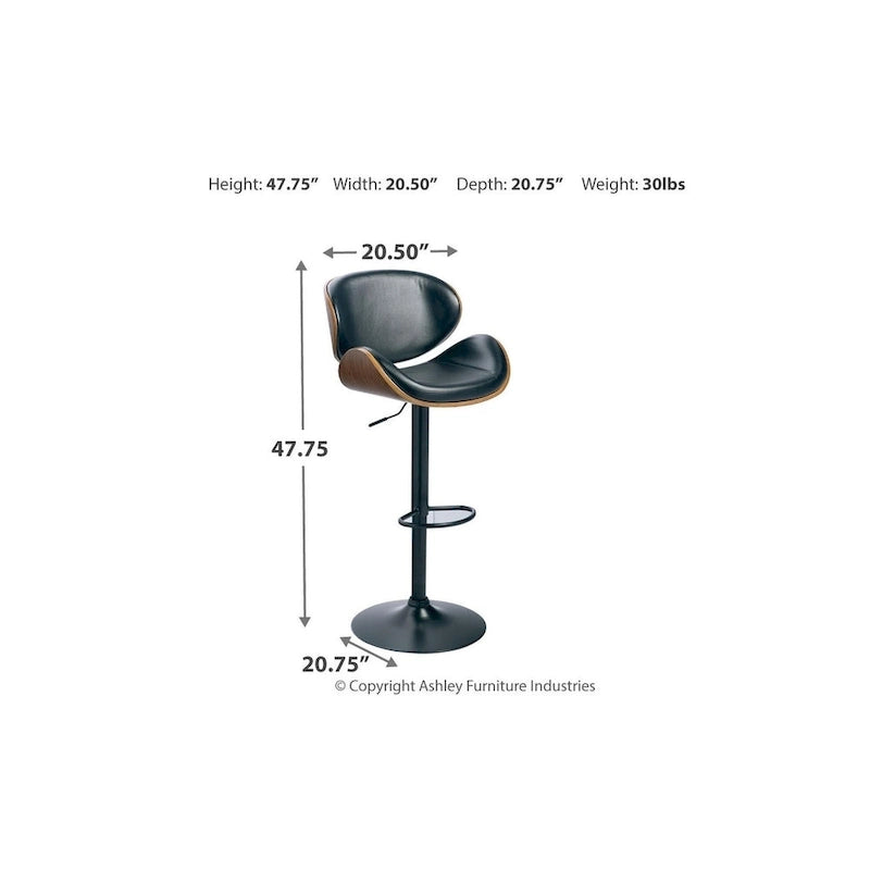 Modern Adjustable Brown and Black Swivel Bar Stool with Faux Leather Seat