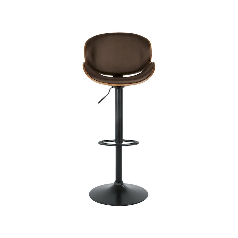Modern Adjustable Brown and Black Swivel Bar Stool with Faux Leather Seat