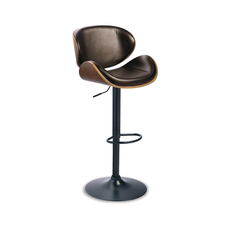 Tabouret de bar moderne réglable marron et noir pivotant avec siège en similicuir