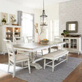 Antique Linen Weathered Gray Trestle Dining Table with Leaf