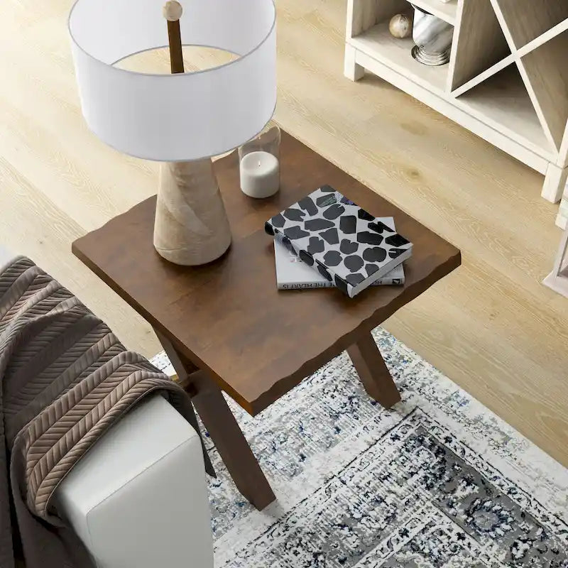 Transitional Walnut 24-Inch Solid Wood Side Table with Live Edge