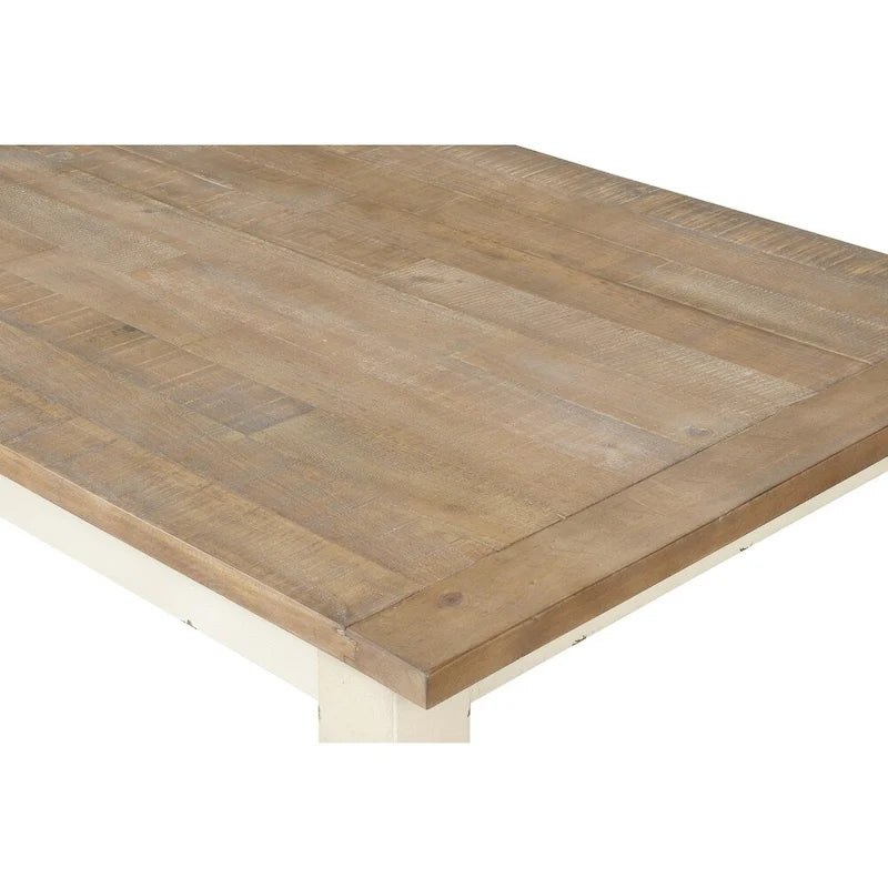 Farmhouse Rectangular Dining Table Antique White Distressed Oak Finish