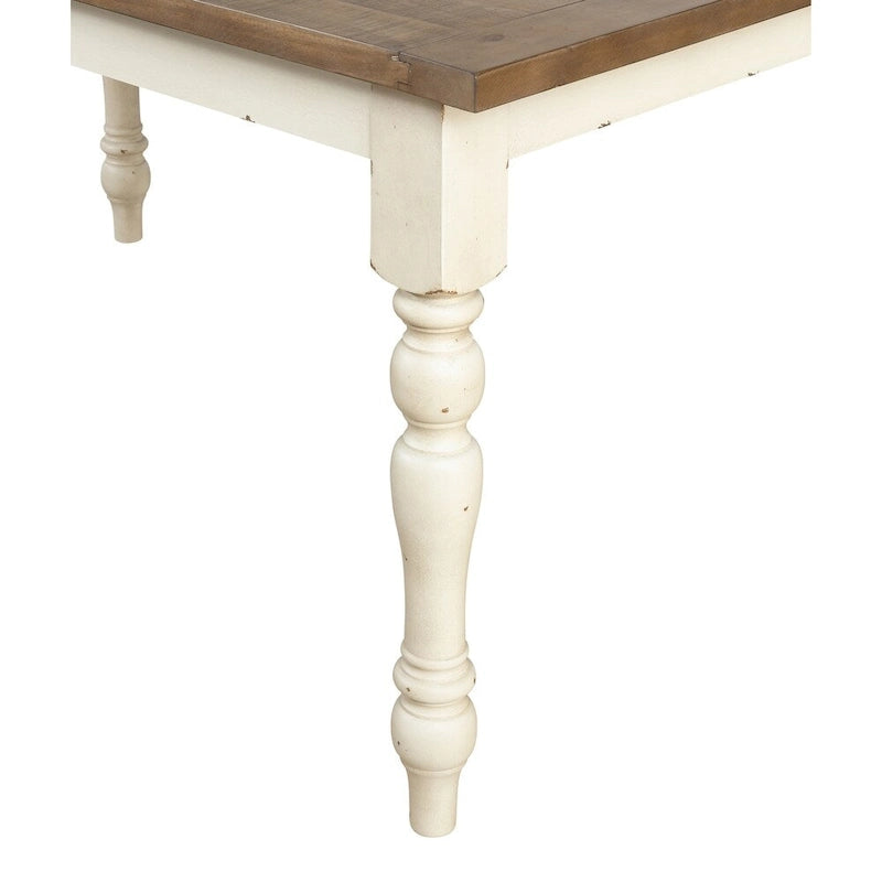 Farmhouse Rectangular Dining Table Antique White Distressed Oak Finish