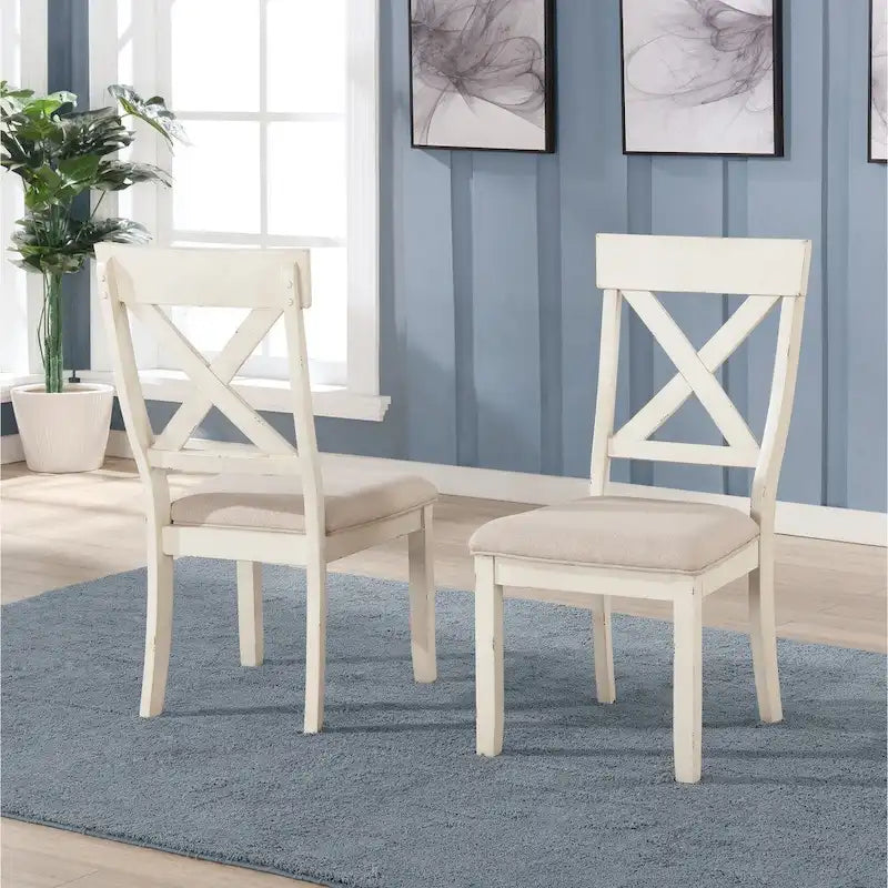 Farmhouse Rectangular Dining Table Antique White Distressed Oak Finish