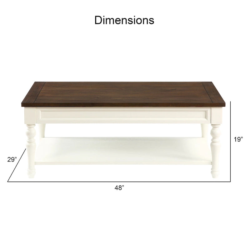 Table basse en bois bicolore ivoire et moka avec étagère inférieure