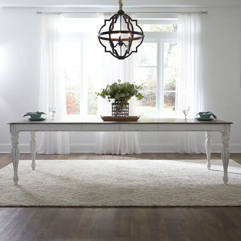 Rectangular Leg Dining Table Antique White Weathered Bark Finish
