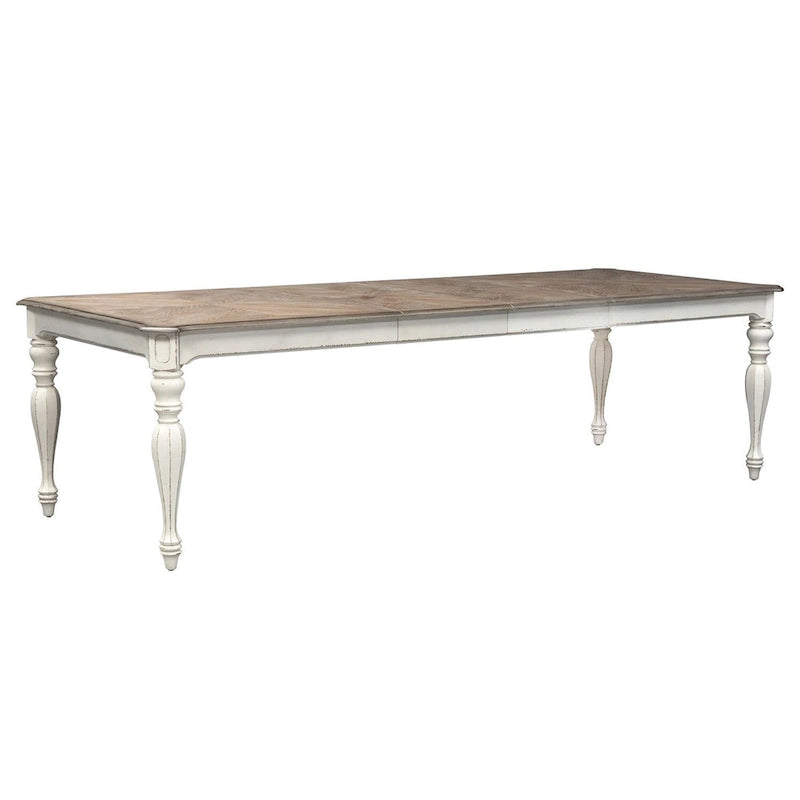 Rectangular Leg Dining Table Antique White Weathered Bark Finish