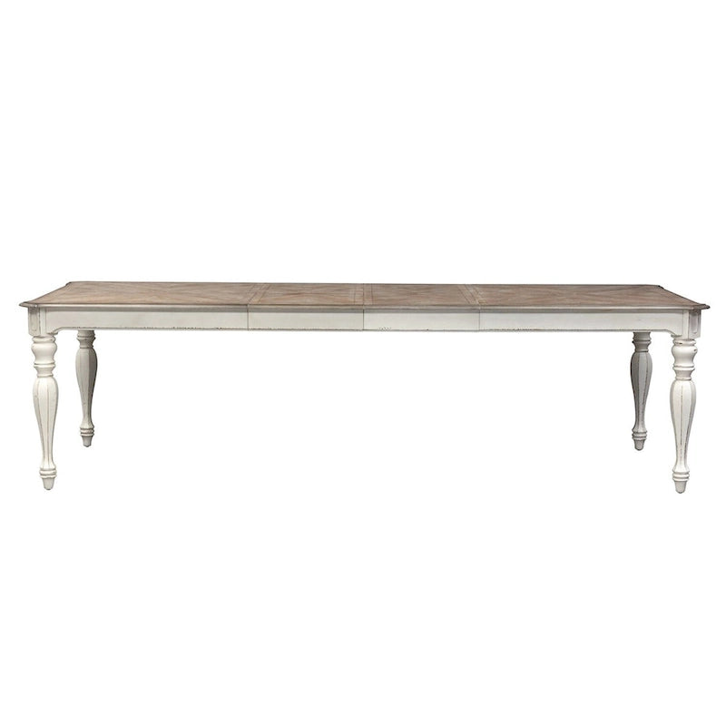 Rectangular Leg Dining Table Antique White Weathered Bark Finish