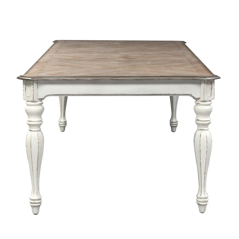 Rectangular Leg Dining Table Antique White Weathered Bark Finish