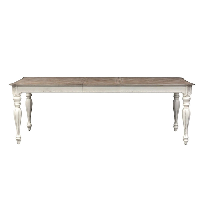 Rectangular Leg Dining Table Antique White Weathered Bark Finish