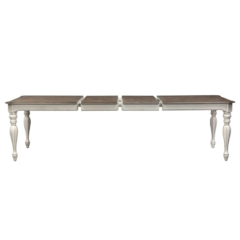 Rectangular Leg Dining Table Antique White Weathered Bark Finish
