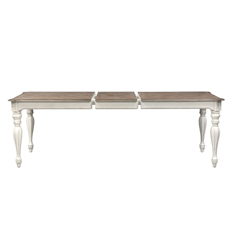 Rectangular Leg Dining Table Antique White Weathered Bark Finish