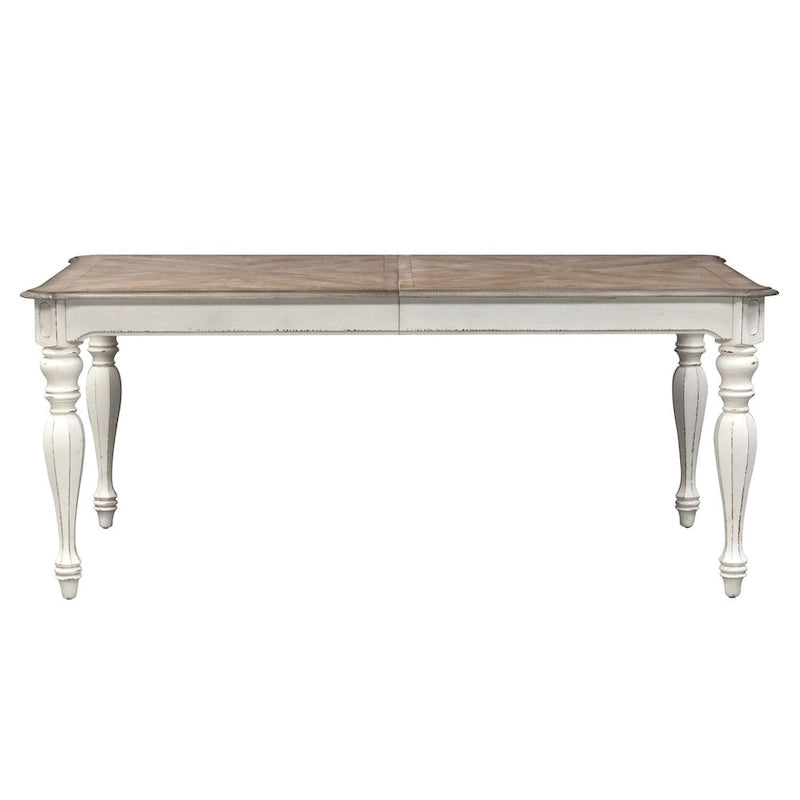 Rectangular Leg Dining Table Antique White Weathered Bark Finish