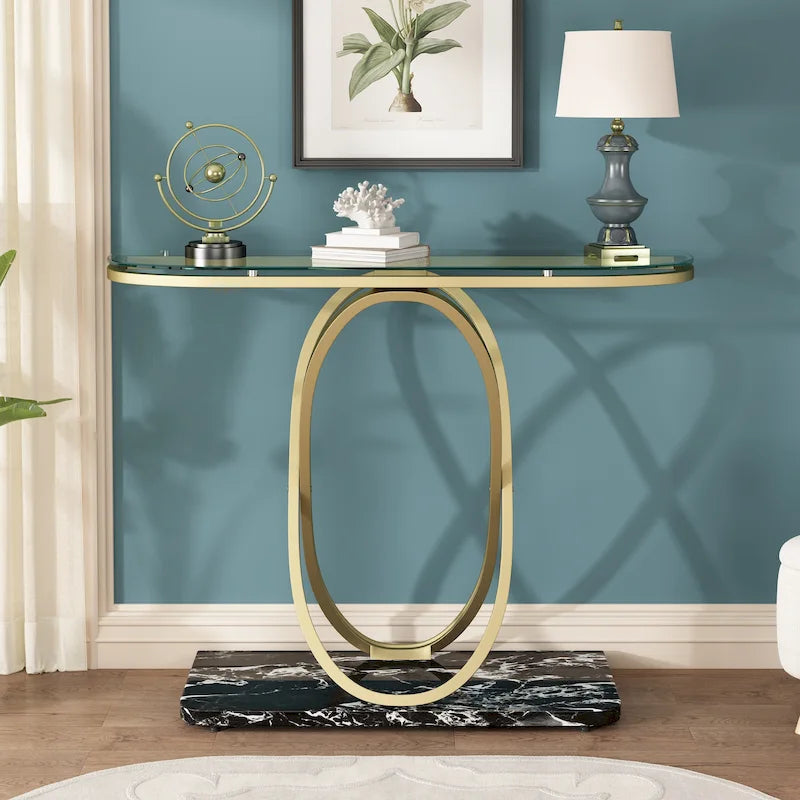 43.3 Inches Console Table with Geometric Base Modern Sofa Table for Entryway Living Room